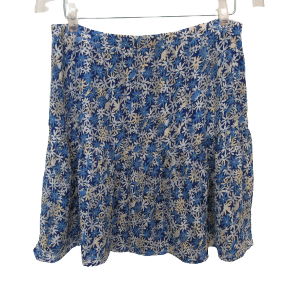 Floral Mini Skirt Size Large Blue Ruffle Lined Zipper Feminine Flowy Casual NWT